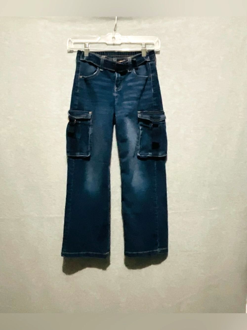 Limited Too Girls Size 10 Wide Leg Cargo Jeans Dark Wash Stretch Y2K Style